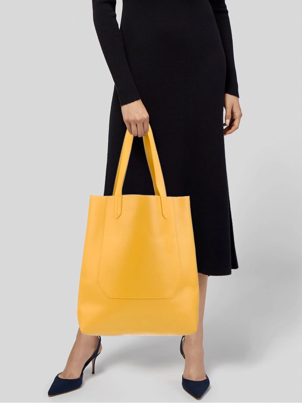 Saks Fifth Avenue Yellow Faux Leather Tote Bag